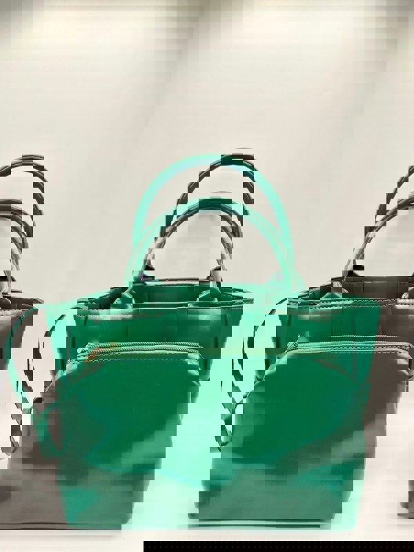 SVNX Woven Faux Leather Grab Bag in Green