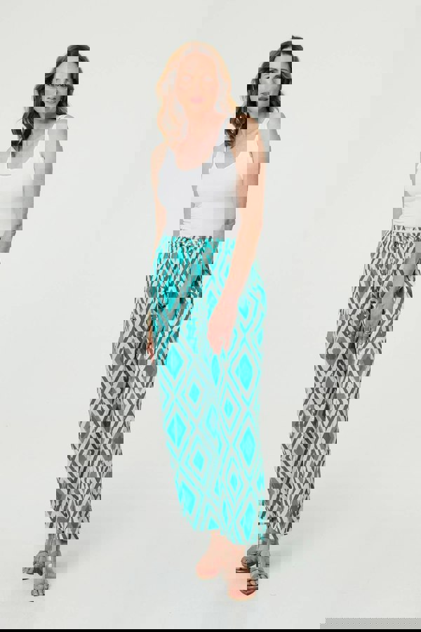 Green | Geo Print Wide Leg High Waist Trousers
