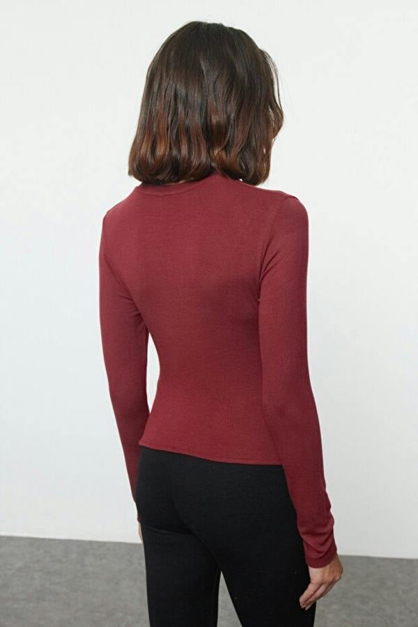 WOVCOR Double-Breasted Knit Blouse with Gather/Drape Detail