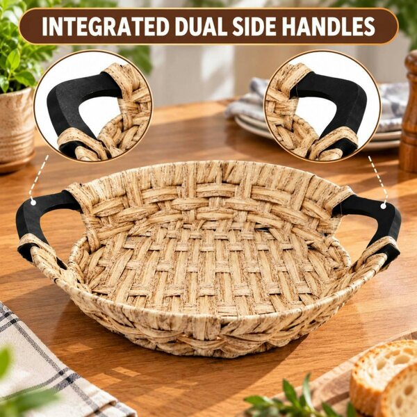 Dyzi Round Woven Basket with Handles 29cm Decorative Serving Storage Tray