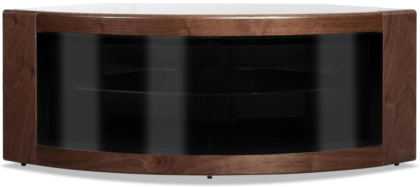 Homeology PANGEA Black with Walnut Veneer Beam-Thru Glass Door Curved Unit Tru-Corner 32"-50" TV Cabinet