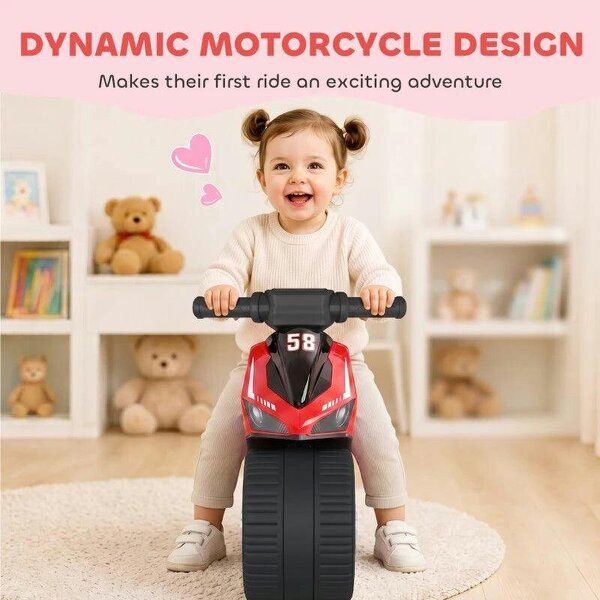 Balance Bike with Music Extra-Wide Wheels Toddler Bike for Boys Girls Red