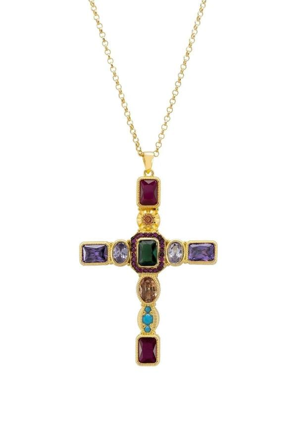 Santa Maria Extra Large Gemstone Cross Pendant Gold - LATELITA Necklaces