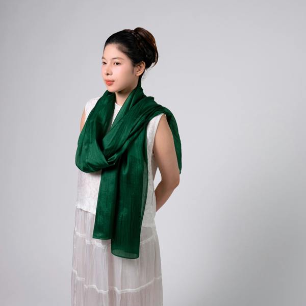 Forest Green Silk Scarf – Hand-Dyed Mulberry Silk, Eid & Evening Wrap