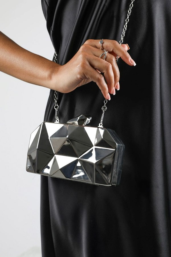 Where's That From Rica Geometric Clutch Bag in Silver