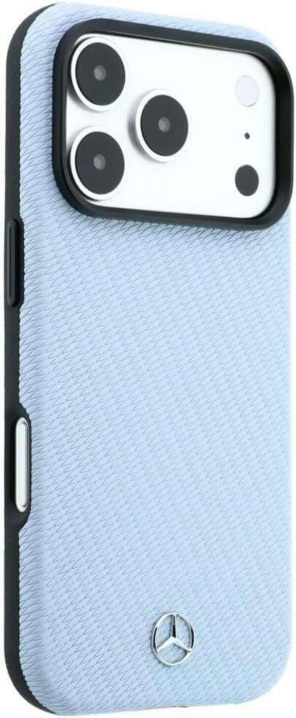 Mercedes Leather Semi Wrap Wood Effect Case with MagSafe for iPhone 17/18 Pro Max 6.9" Blue - MEHMP18X25PFWWPB