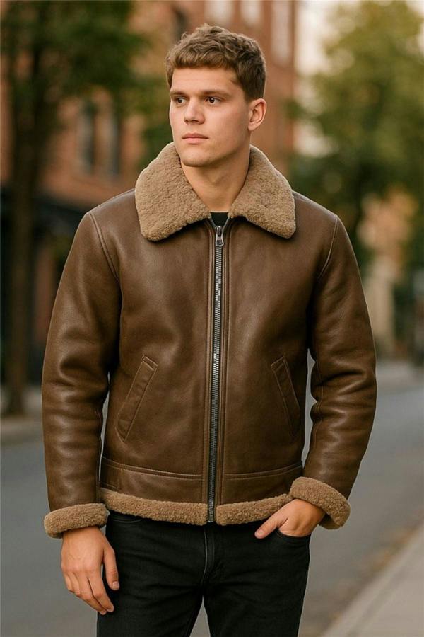 Infinity Leather Mens B3 WW2 Sheepskin Leather Flying Aviator Jacket-Houston