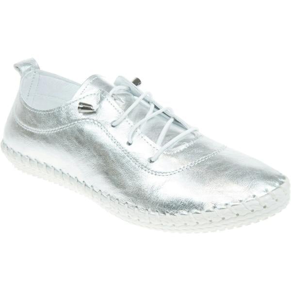 Lunar Womens/Ladies St Ives Metallic Leather Plimsolls - Silver - 