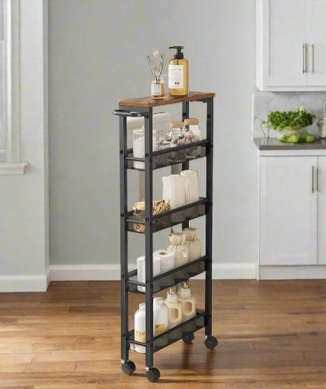 Modcraft 5-Tier Slim Rolling Trolley – Space-Saving Kitchen & Bathroom Storage Cart with Castors