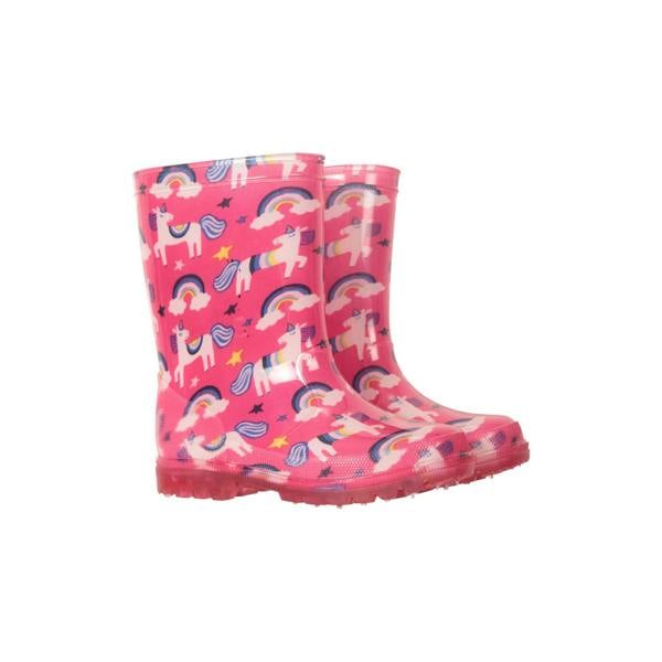 Mountain Warehouse Childrens/Kids Splash Unicorn And Rainbow Light Up Wellington Boots - Bright Pink - 