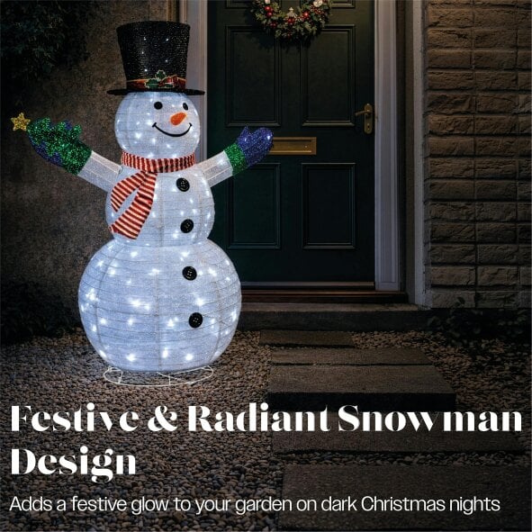 Scotts of Stow Xmas Haus 120cm Warm White LED Fold Snowman with Flash Outdoor Decoration with Flash Timer