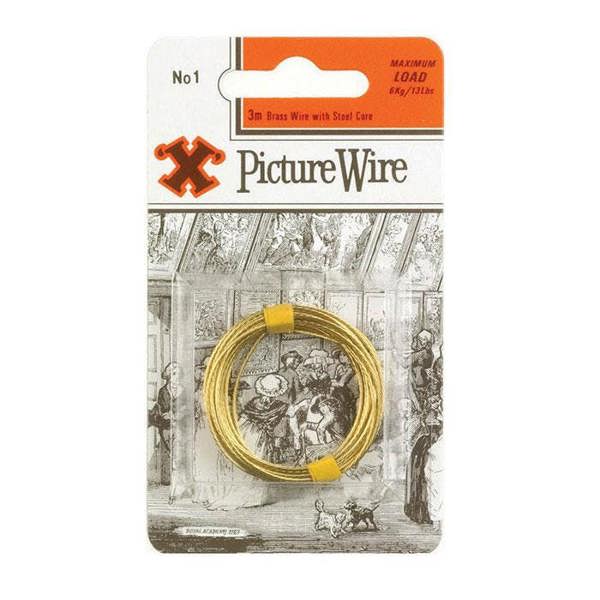 X Brass Picture Wire No 1 Solid 3m Blister Pack - One Colour - 