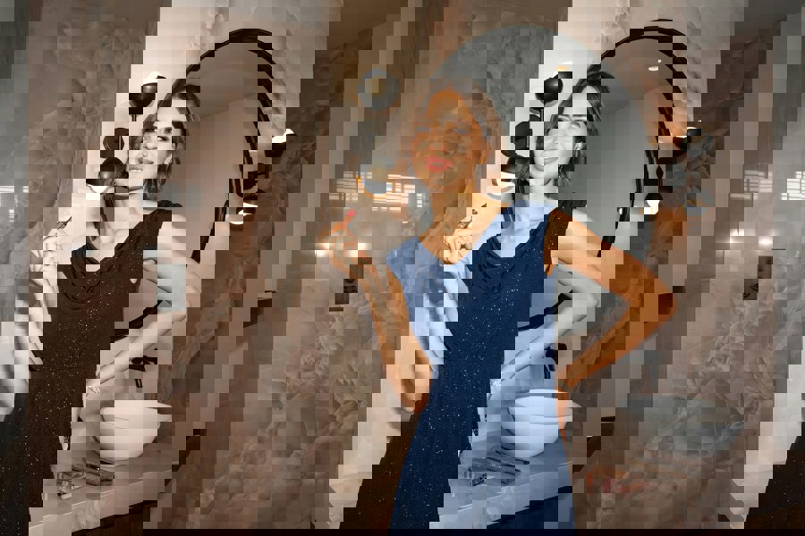 Alie Street London Darcie Cowl Neck Dress (Glitter Blue)