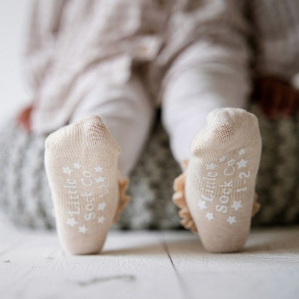 Little Sock Co. Frilly Non-Slip Stay-On Baby and Toddler Socks - Oat