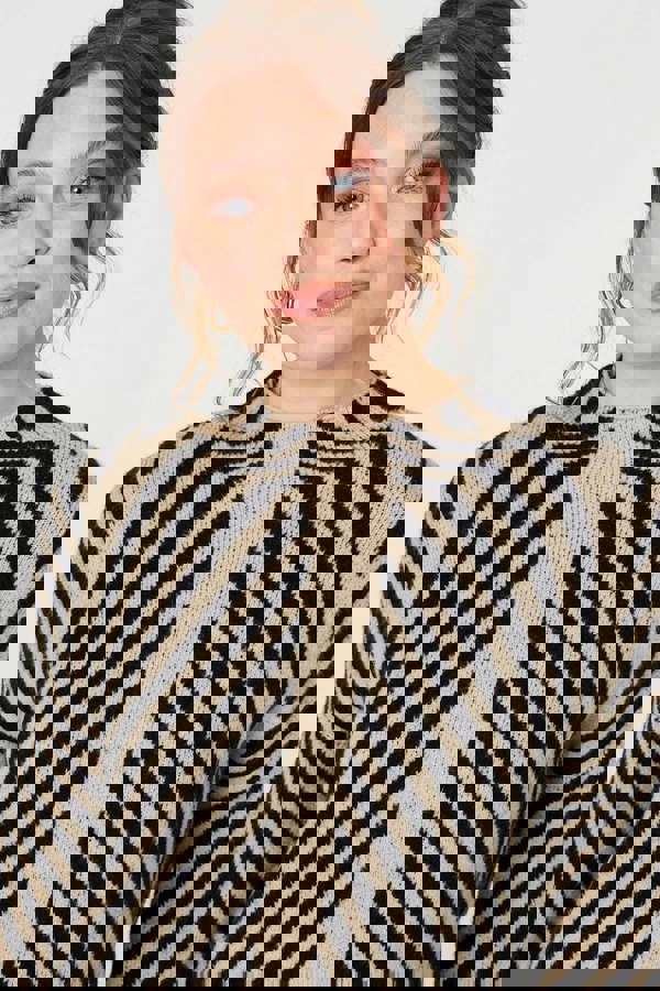 Beige | Striped High Neck Drop Shoulder Jumper