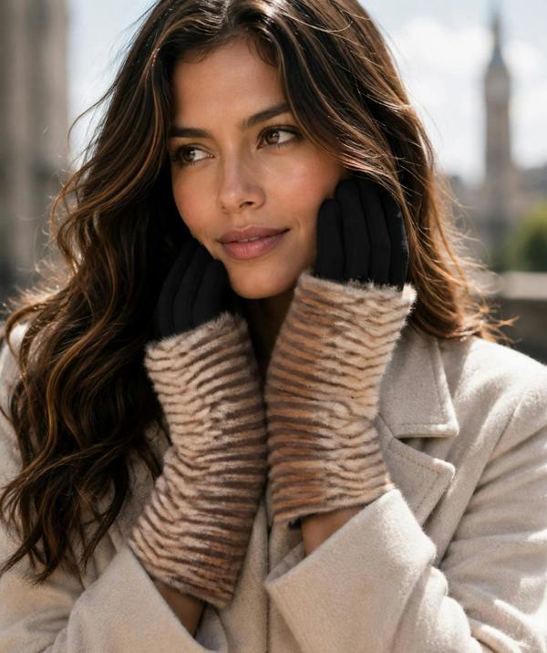 Pia Rossini Zola - Striped Faux Fur Gloves