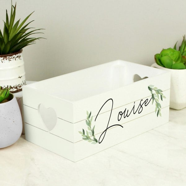 Personalised Memento Company Personalised Name Only Botanical White Wooden Crate