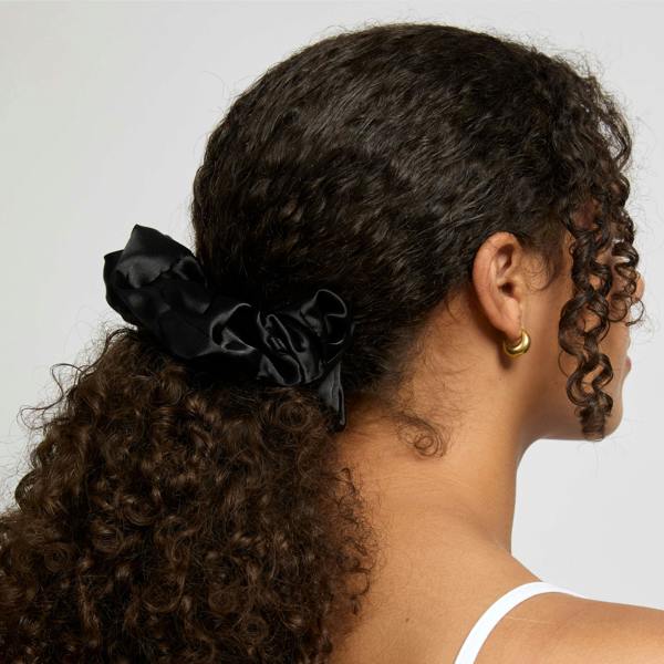 Silver Cloud Beauty Silver Cloud Satin Oversized Black Scrunchie