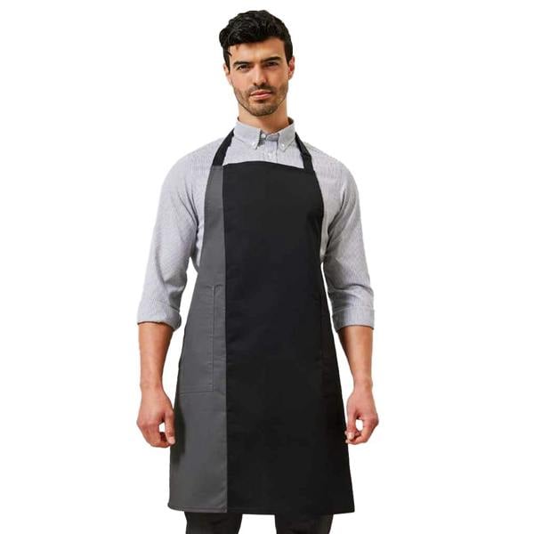 Premier Contrast Bibbed Full Apron - Black/Dark Grey
