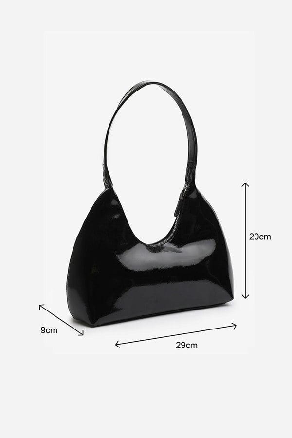 Where's That From Ecru Sleek Minimalist Hobo bag in Black Patent Faux Leather