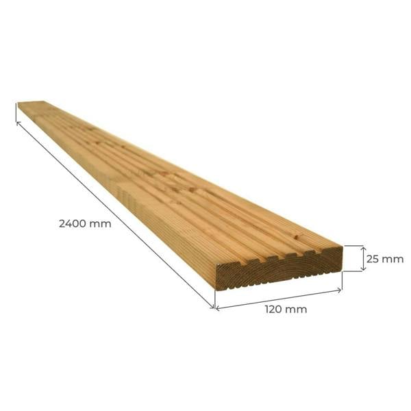Snowdon Timber Dual Sided Treated Decking Board (T) 25mm (W) 120mm (L) 2.4m