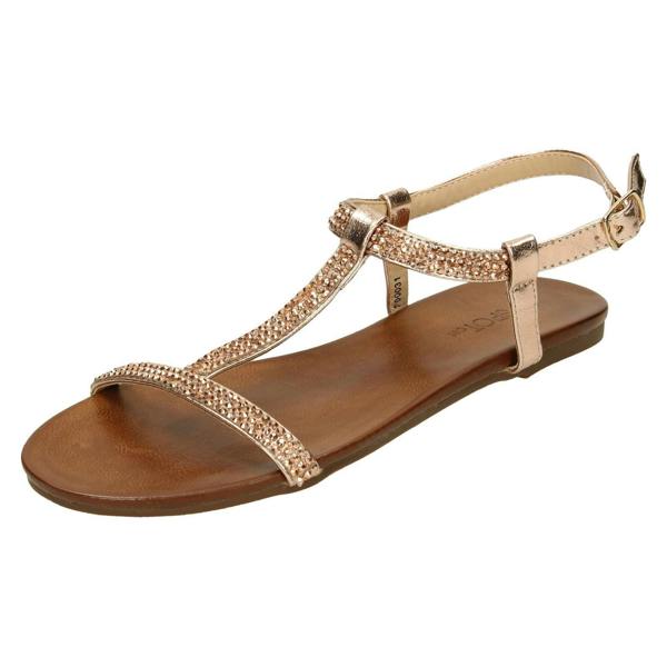 Spot On Ladies Spot On Flat Diamante T-Bar Sandals