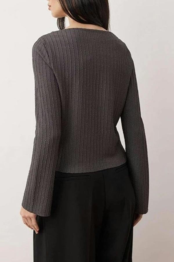 WOVCOR Asymmetrical Flexible Knit Blouse with Button Detail