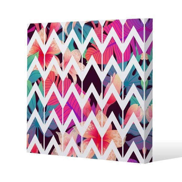 Benjamin Tate Design Tropical Geometric Zig Zags Slim Style Canvas Print  60x60cm , 15mm Slim Real wood.
