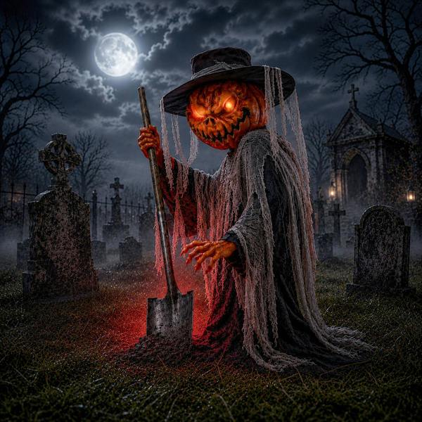 Samuel Alexander 3ft Tall Pop-up Pumpkin Scarecrow Halloween Animatronic Decoration with LEDs