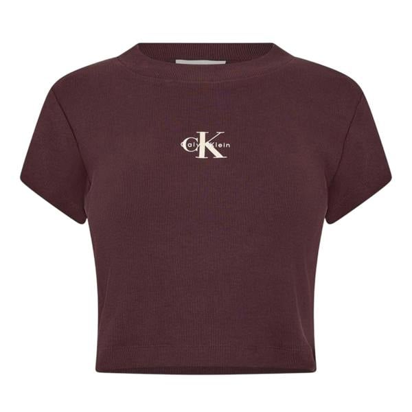 Calvin Klein Womens/Ladies Mono Logo Ribbed Crop Top - Mocha Brown - 