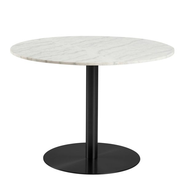 Furniture To Go Corby Round Dining Table with White Polished Marble Top & Black Base