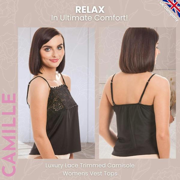 Camille Women's Luxury Lace Trim Camisole Ladies Comfort Vest Top