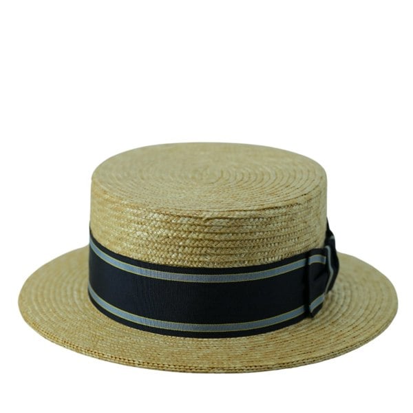 Gamble & Gunn Cambridge Straw Boater with Stripe Grosgrain Ribbon