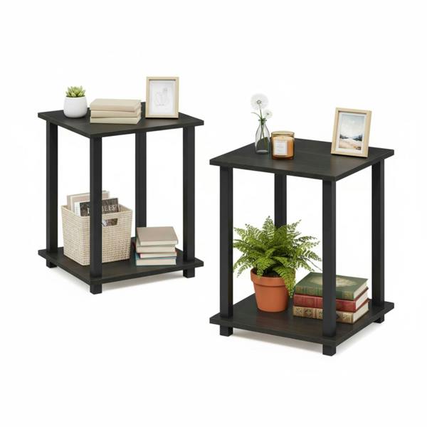 WALPLUS Modern Furniture Piece for Stylish and Functional Home Use | 12127EX/BK Simplistic End Table, Set of Two, Espresso/Black