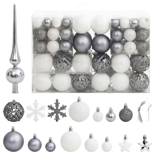 Berkfield 111 Piece Christmas Bauble Set White and Grey Polystyrene