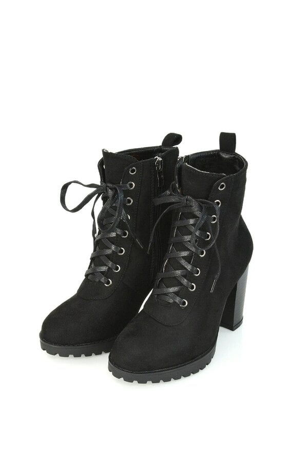XY LONDON Lace up High Block Heel Zip-up Biker Ankle Boots