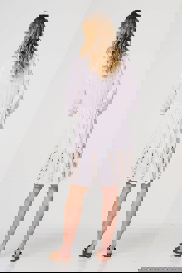 White | Embroidered V-Neck Tiered Smock Dress