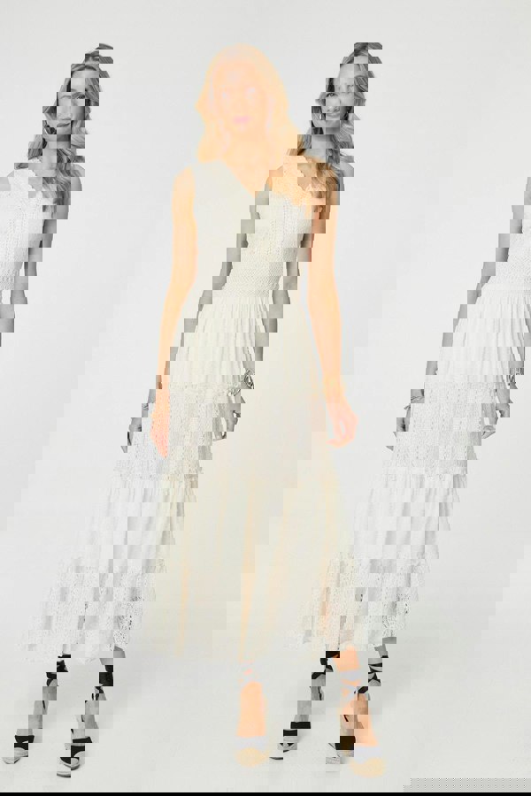 White | Lace Detail Sleeveless Tiered Maxi Dress