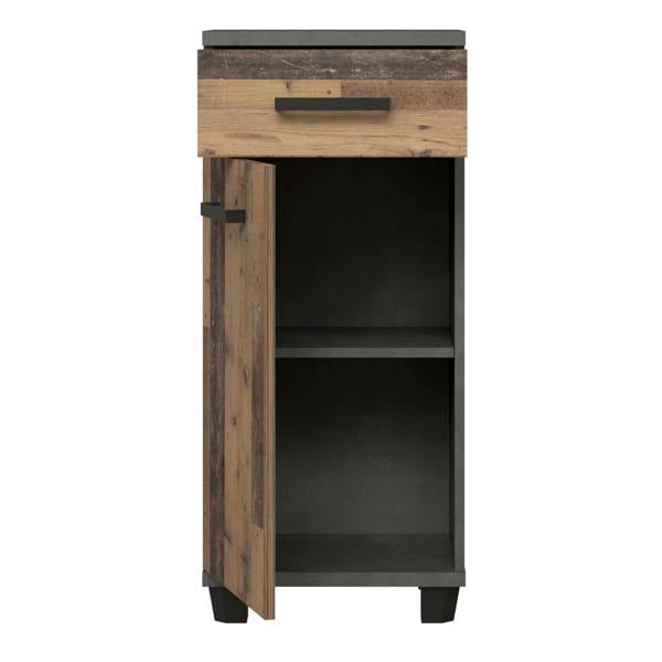 Furniture To Go Veris Bathroom Cupboard with 1 Door & 1 Drawer in Walnut and Dark Grey