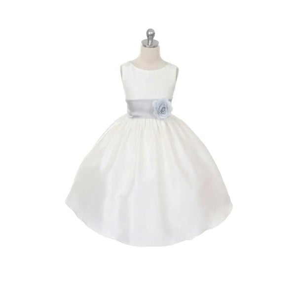 Morgan flower girl dress with Silver Grey Sash and Flower