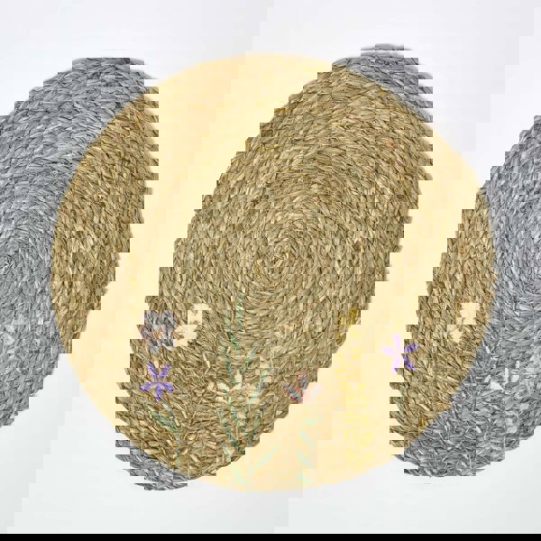 HOMESCAPES Round Floral Bulrush Placemats, Set of 2