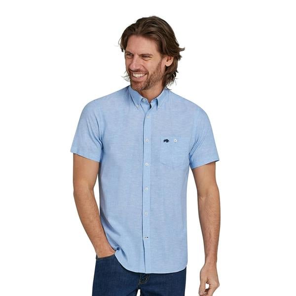 Raging Bull Mens Classic Linen Short-Sleeved Shirt - Sky Blue - 