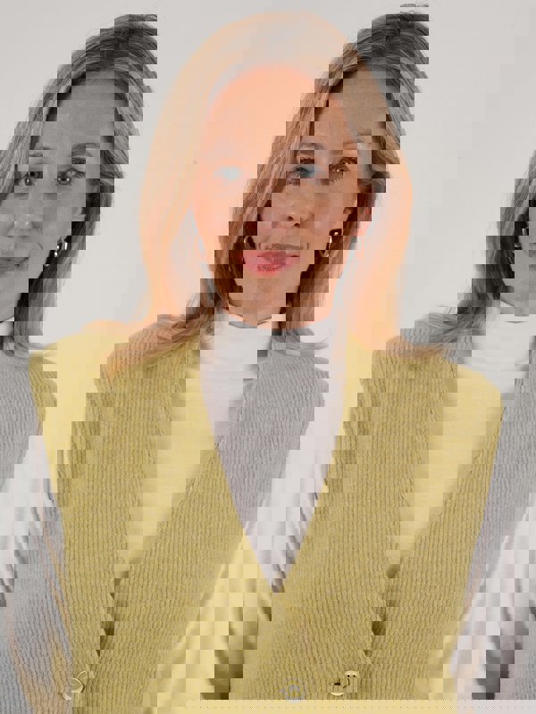 PennyPlain Ribbed Button Gilet - Pear