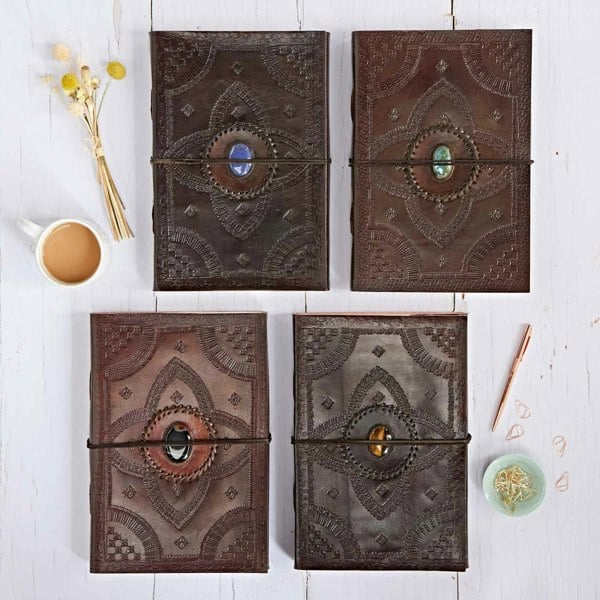 Paper High Indra A4 Embossed Leather Journal with Semi-Precious Stone