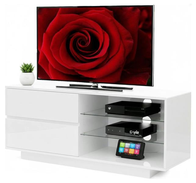 Homeology Gallus High Gloss White with 2-White Drawers and 3-Shelf 32"-55" LED/OLED/LCD TV Cabinet