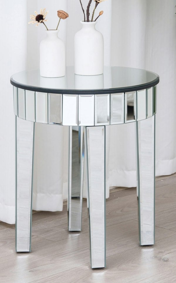 Comfy Living Circular Mirrored Side Or End Table Living Room Furniture