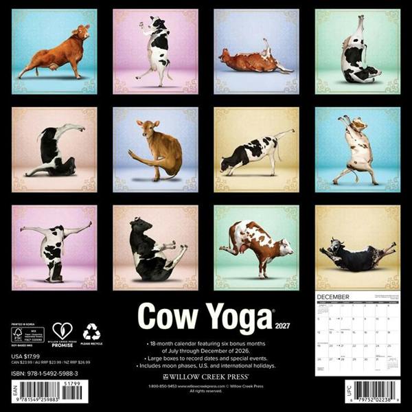 Cow Yoga Calendar 2027, Wall Calendars, Month To View, Humour, Gift