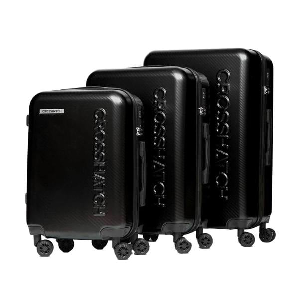 Crosshatch Escapade Embossed 4 Wheeled Suitcase (Pack of 3) - Black - 