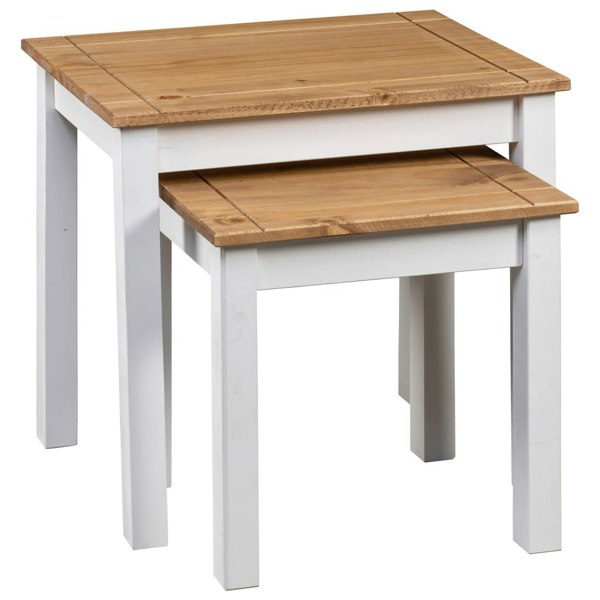 Berkfield Nesting Tables 2 pcs White Solid Pine Wood Panama Range