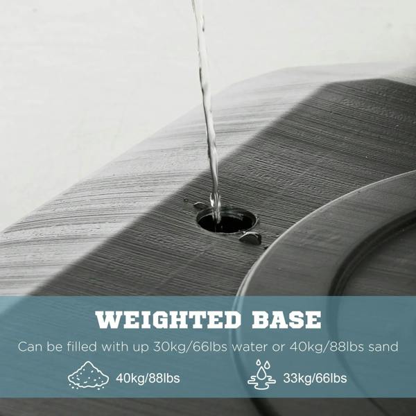 Textured black weighted base with fill port and visible pouring stream
